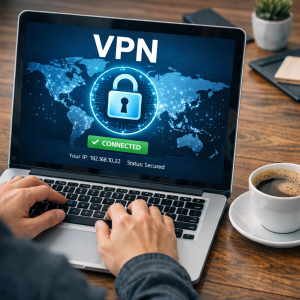IPVanish secure VPN interface on a laptop