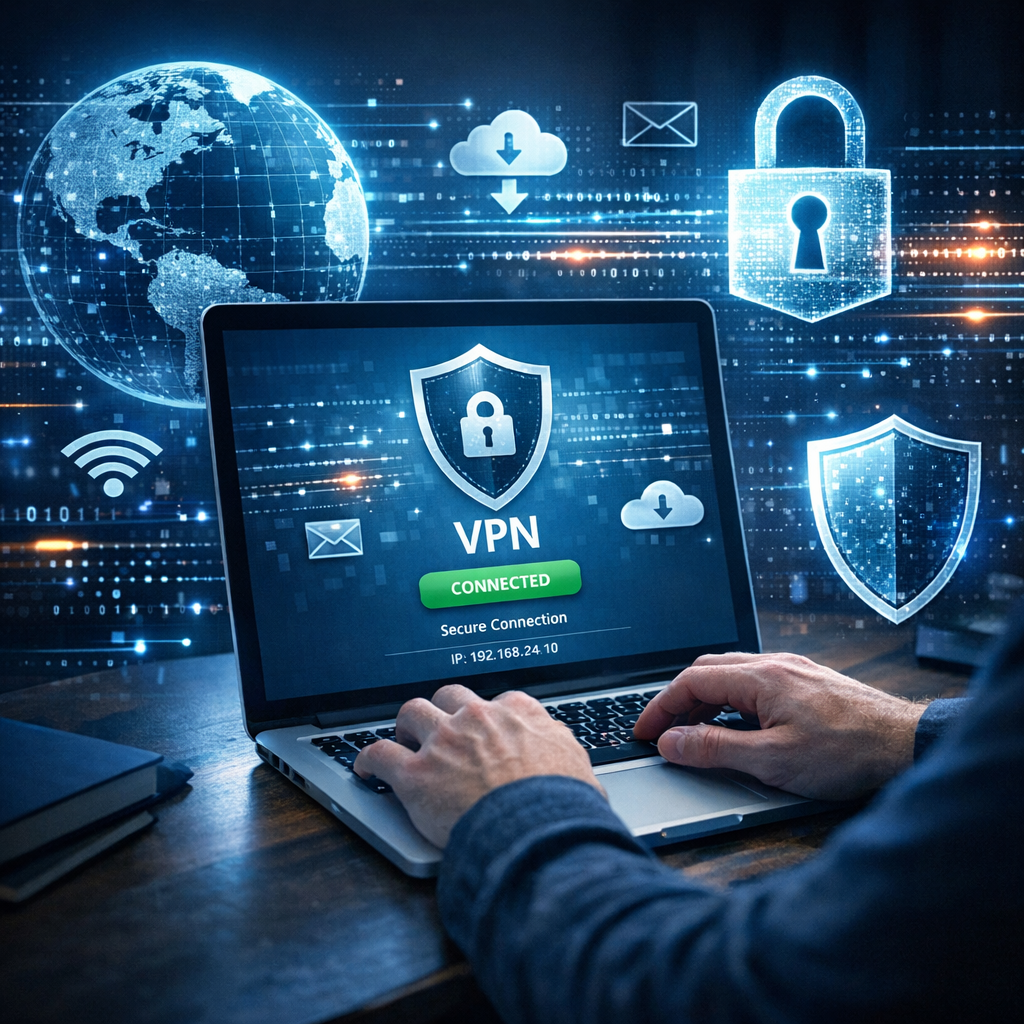 VPN vulnerabilities and security interface on laptop