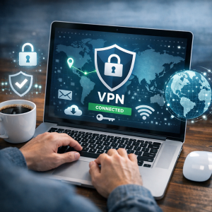 VPN and online privacy interface on a laptop